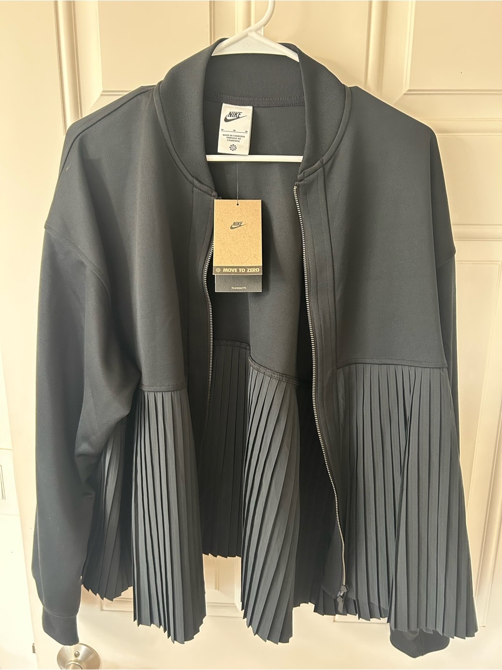 Nike Women's Charcoal Pleated-Hem Bomber Jacket